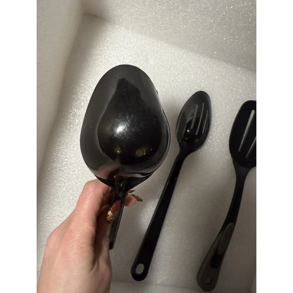 Vintage Tailor Made Black Spatula Slotted Spoon Set Made In USA‎
